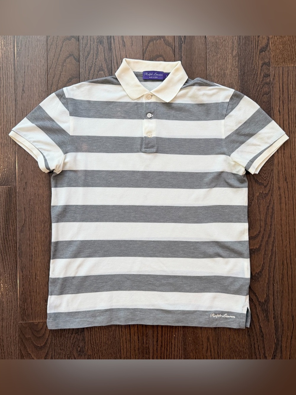 Ralph Lauren Purple Label White & Gray Horizontal Stripe Polo